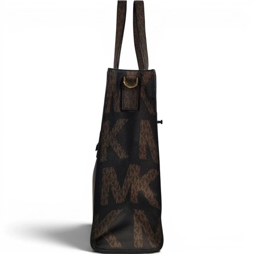 New Michael Kors Kenly Large Tote Black Brown Multi Monogram Canvas